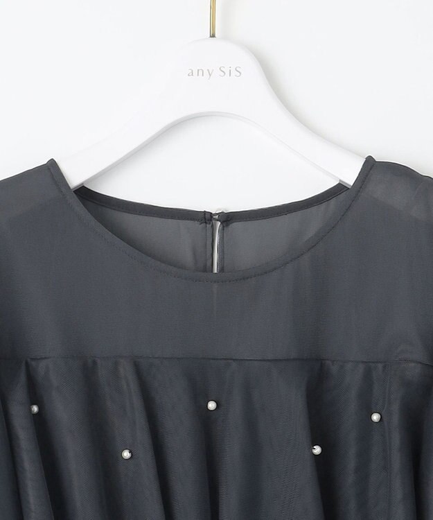 ANY SIS 【Lily Calin】ラッフルチュールフェイクパール ドレス スレート