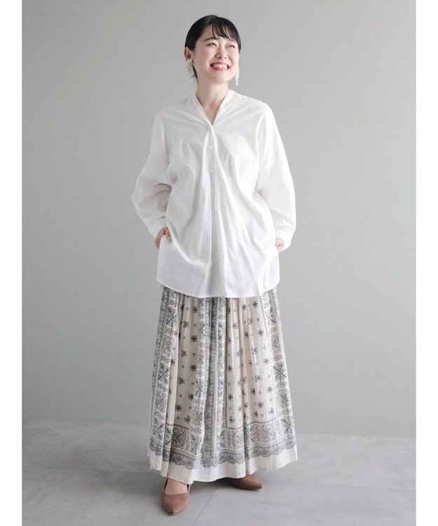 CRAFT STANDARD BOUTIQUE パネル柄マキシギャザースカート Light Beige