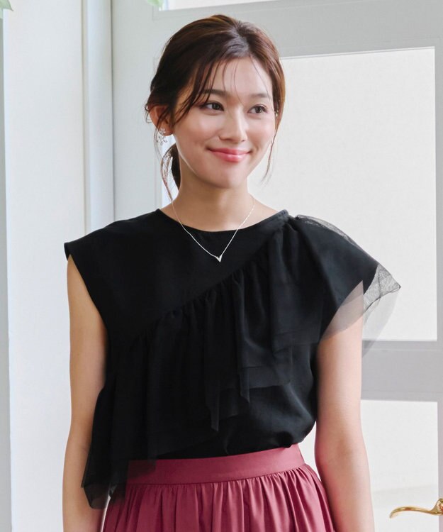 Tiaclasse 【洗える】フリルチュールレーストップス ブラック