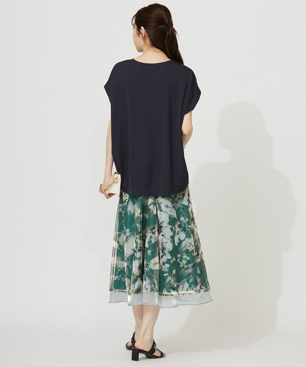 ANY SIS S 【接触冷感・UVカット・洗える】ハイストレッチスムースフレンチスリーブ カットソー ネイビー