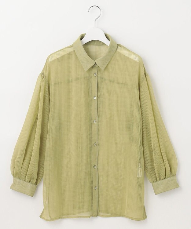 Feroux シアーチェック ブラウス ライトグリーン系