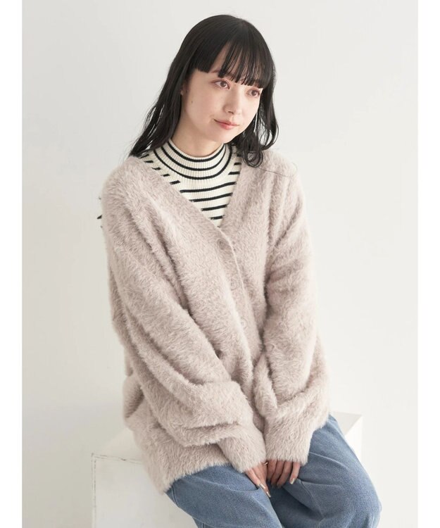 earth music&ecology ロングシャギーＶネックカーディガン Beige
