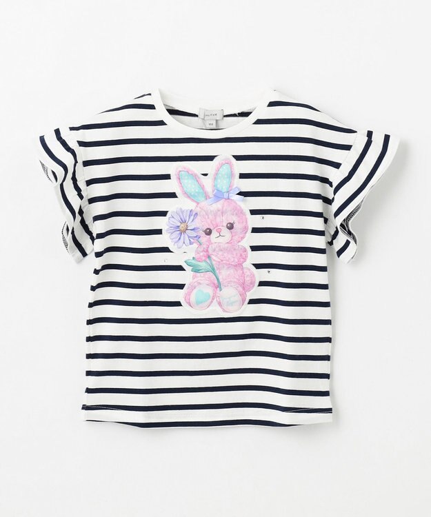 ANY KIDS ウサギ ボーダー Tシャツ ネイビー系