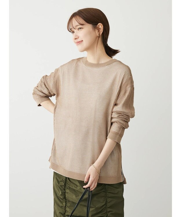 Green Parks ＳＥＴ２点ロンＴ＋メッシュニットプルオーバー Brown