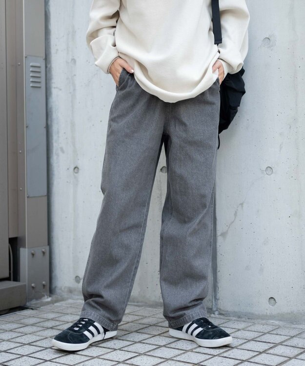 WEGO 【ユニセックス着用ITEM/ウエストゴム/SMLサイズ展開】デニムイージーストレートパンツ グレー