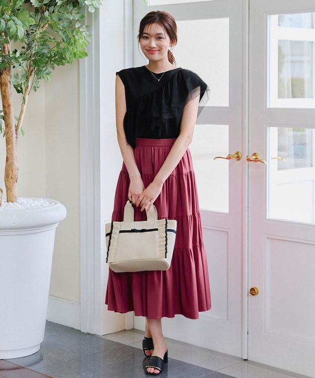 Tiaclasse 【洗える】フリルチュールレーストップス ブラック