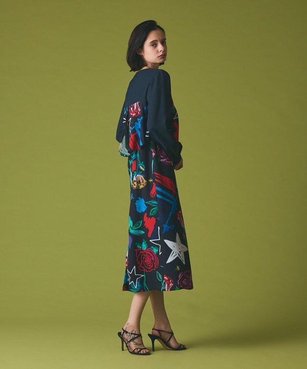 GRACE CONTINENTAL プリントコンビドレス ネイビー