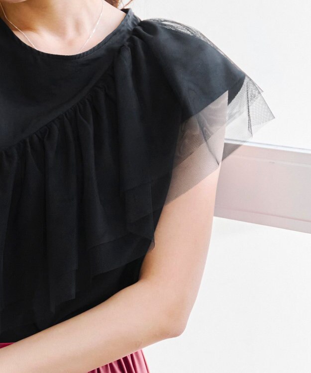 Tiaclasse 【洗える】フリルチュールレーストップス ブラック