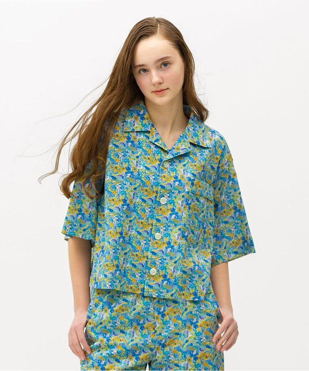 LENO LIBERTY PRINT OPEN COLLAR SHIRTS / リバティプリント半袖シャツ BLUE