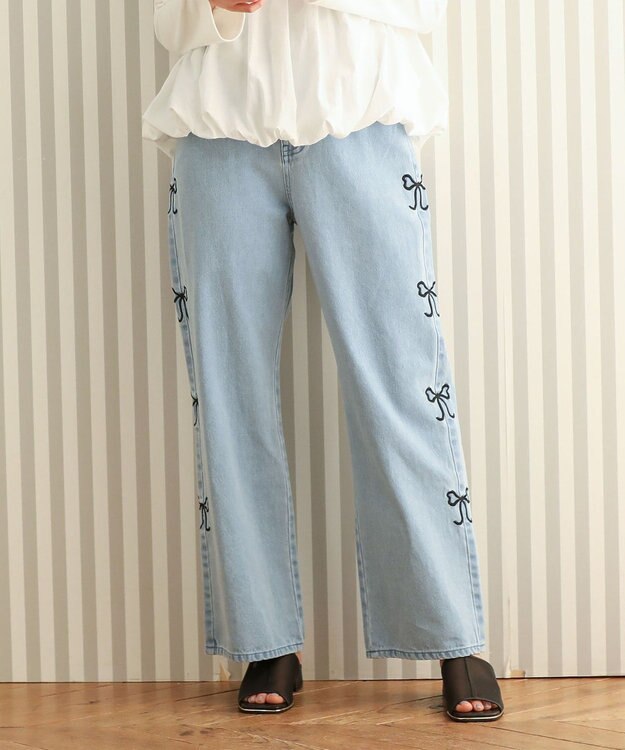 Green Parks ・ＤＯＵＢＬＥ　ＦＬＡＧＳ　サイドリボン刺繍デニ Light Indigo