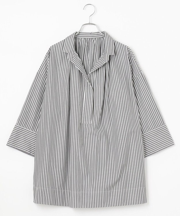 #Newans 【ANSWER for ヘルシーカジュアル】ワイドスリーブシャツ グレー系ストライプ