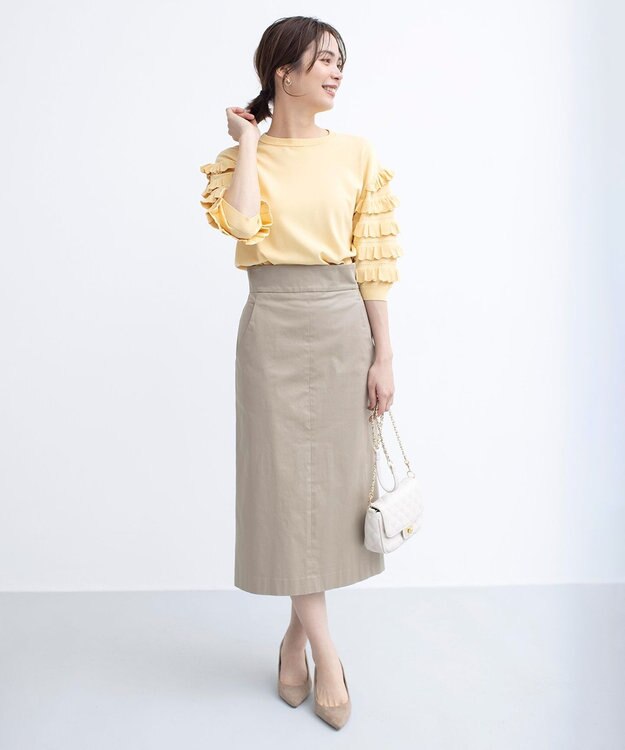 組曲 【WEB限定】サテンストレッチ Iラインスカート モカベージュ系