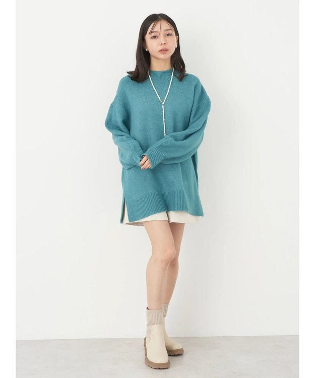 earth music&ecology ＦＬＵＦＦＹハイネックチュニック Blue Green