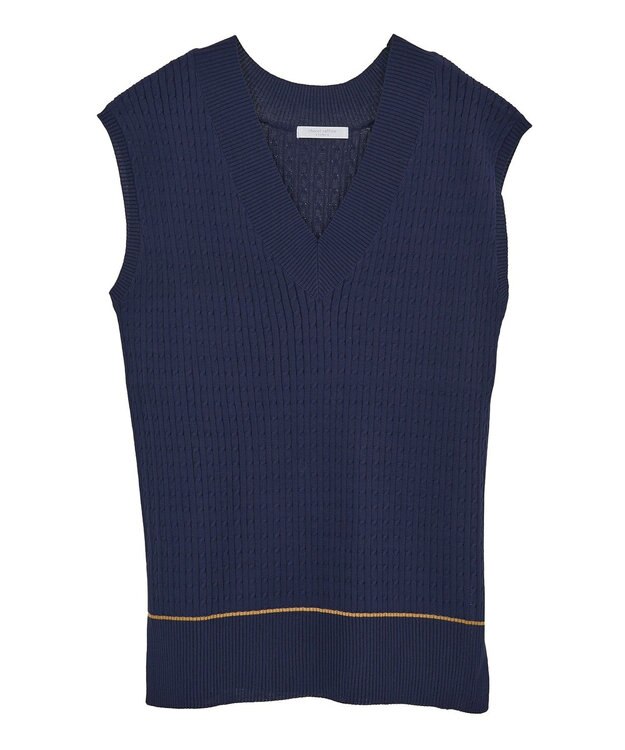 Green Parks 裾ラインケーブルニットベスト Navy