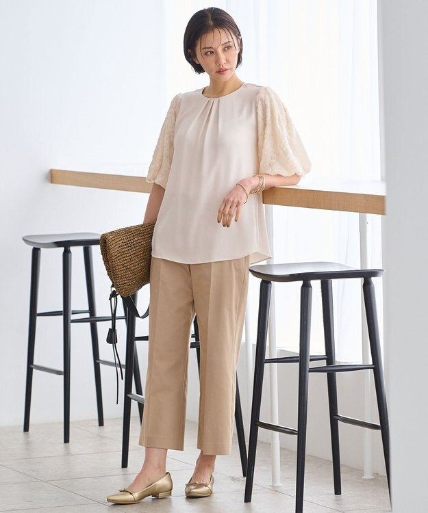 自由区 【洗える・XSサイズあり】ファニースリーブ ブラウス ベージュ系