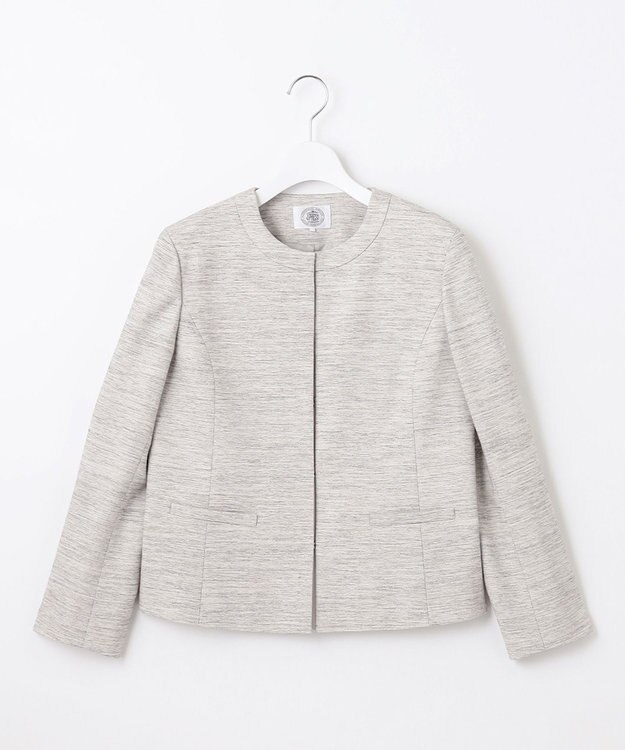 J.PRESS LADIES S ライトツイードストレッチ ノーカラー ジャケット ライトグレー系1