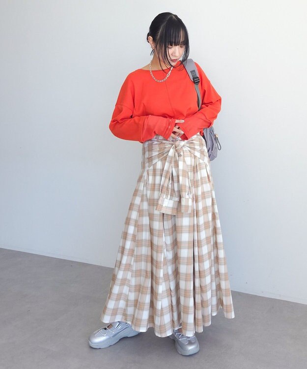 Green Parks イージーケアチェックボリュームスカート Beige