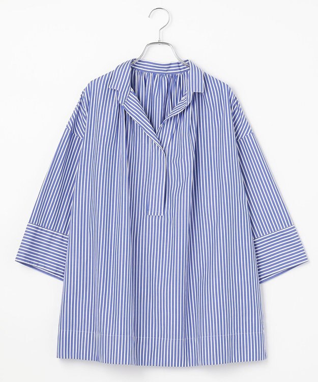 #Newans 【ANSWER for ヘルシーカジュアル】ワイドスリーブシャツ ブルー系ストライプ