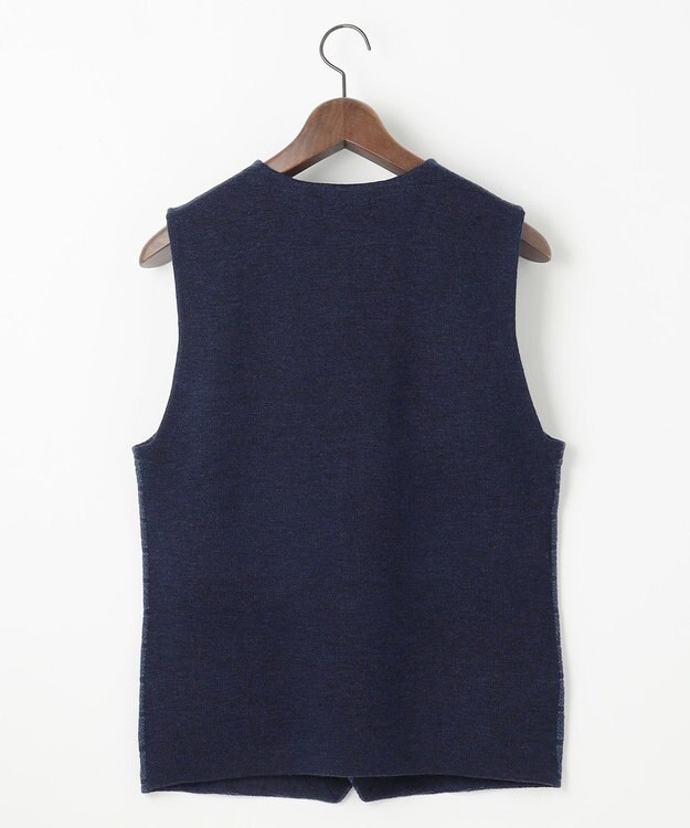 JOSEPH ABBOUD 【洗える/ソフトな肌触り/軽い】シェニールヤーンジャカードニット ベスト ダルブルー系