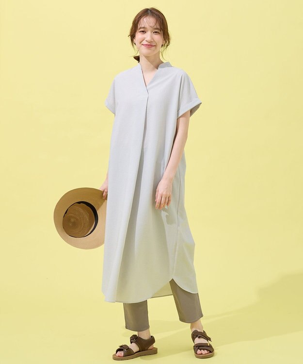 ANY 【洗濯機可】サッカーストライプワンピース グレーストライプ