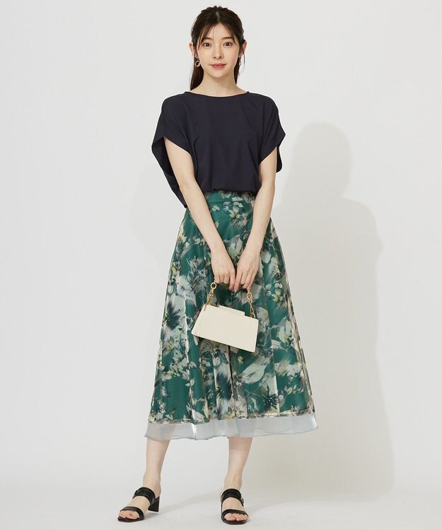 ANY SIS S 【接触冷感・UVカット・洗える】ハイストレッチスムースフレンチスリーブ カットソー ネイビー