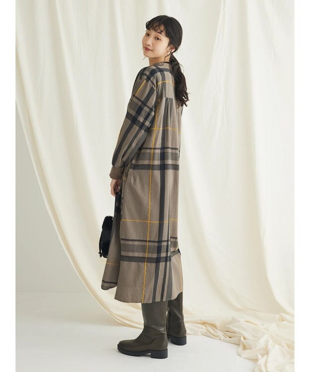 CRAFT STANDARD BOUTIQUE 先染めチェック（大）バンドカラー袖ＲＩＢ　ＯＰ Khaki