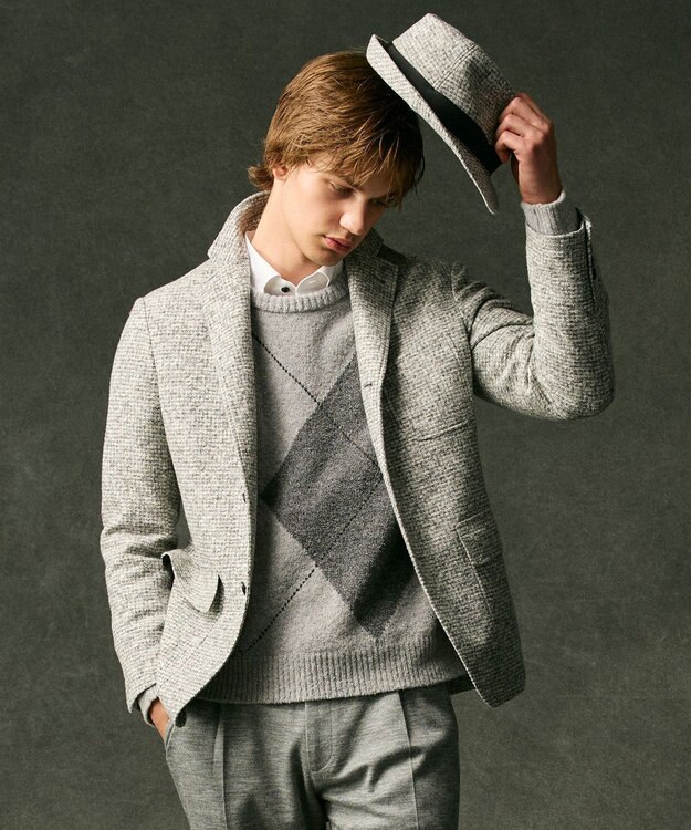 JOSEPH ABBOUD 【イタリア素材/軽量/ストレッチ】スライバー千鳥 ジャケット ライトグレー系3