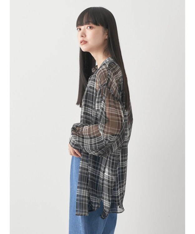 earth music&ecology シアーチェックシャツ Check Black