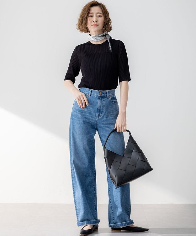 23区 【洗える】シャイニーシアー リブ ニット ブラック系