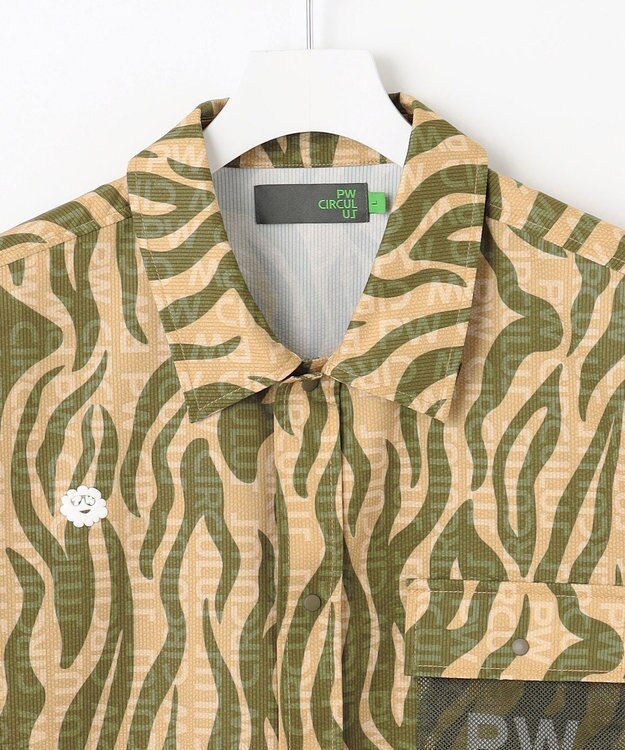 PW CIRCULUS 【MEN】ストライプカモフラ メッシュポケットシャツ ゴルフ カーキ系5