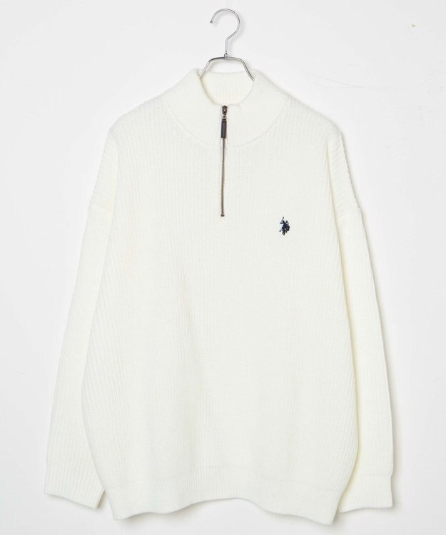 WEGO U.S. POLO ASSN.|別注畔編みハーフジップセーター オフホワイト