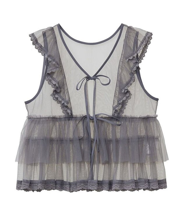 Green Parks ・ＥＬＥＮＣＡＲＥ　ＤＵＥ　チュールラッフルベスト Charcoal Gray