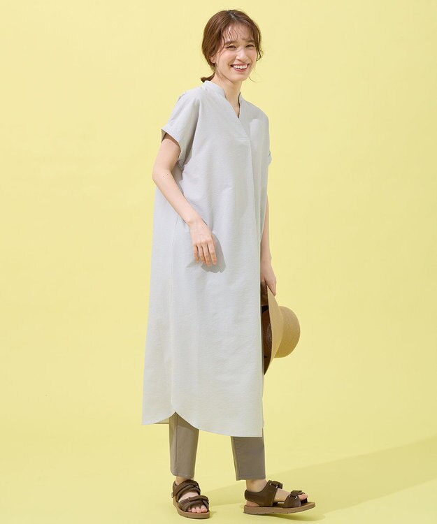 ANY 【洗濯機可】サッカーストライプワンピース グレーストライプ