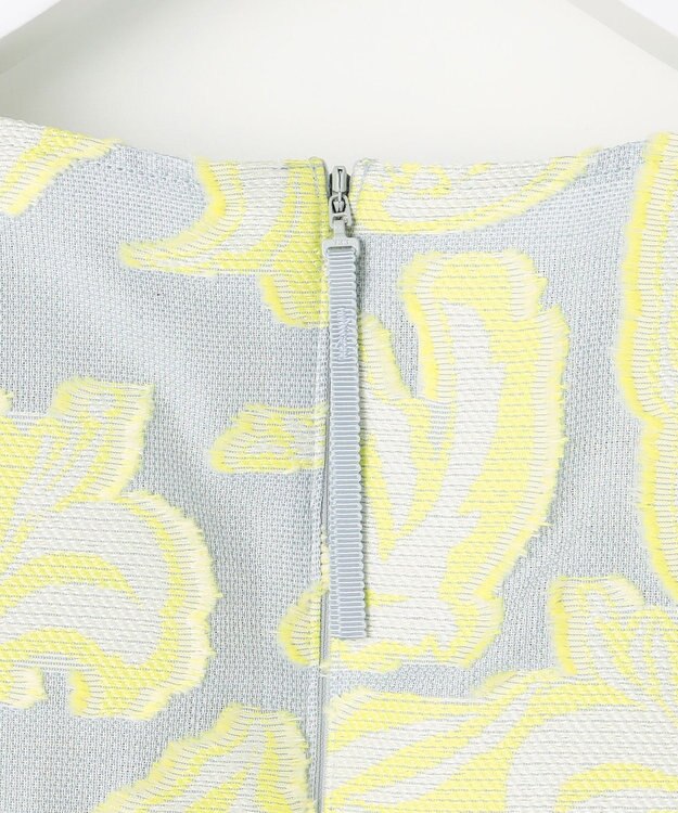 自由区 リーフモチーフカットジャガード ブラウス ペールブルー×イエロー