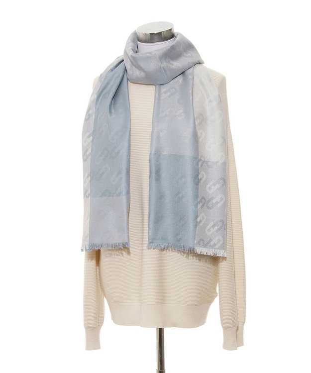 MOONBAT FURLA シルクカシミヤジャカードストール／幅55cm サックスブルー