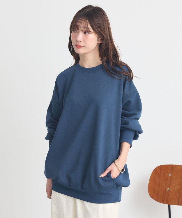 earth music&ecology サイドリブロゴスウェット Blue Green