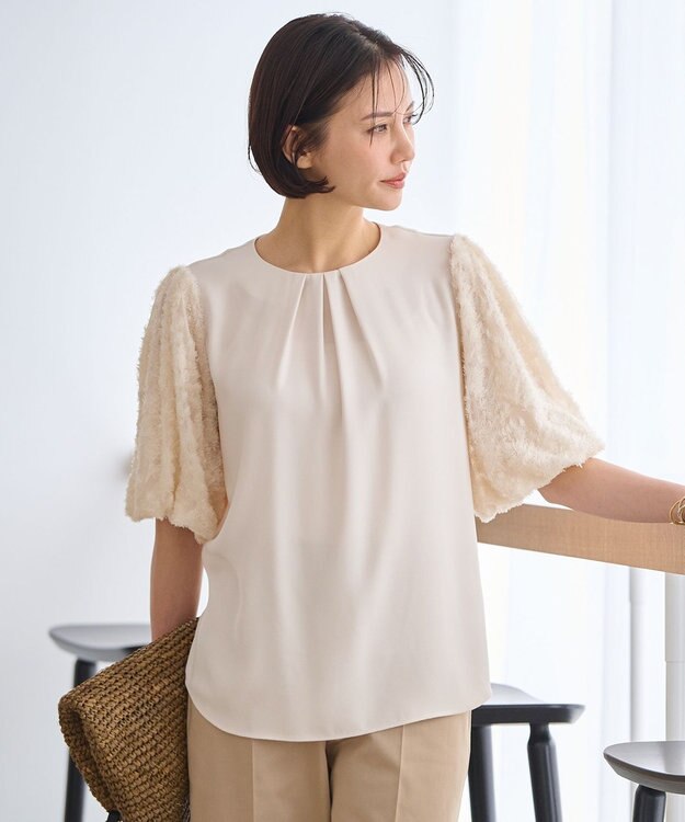 自由区 【洗える・XSサイズあり】ファニースリーブ ブラウス ベージュ系
