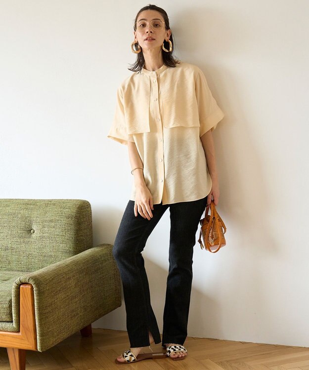 UNFILO シアーサテン ヨークブラウス バターイエロー