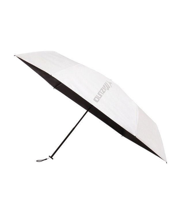 MOONBAT 【WEB限定】MIZUNO  (ミズノ)  BIGロゴ 無地 日傘 折りたたみ傘 パラソル 晴雨兼用 軽量 一級遮光 遮熱効果 遮光率100% UV遮蔽100% ホワイト