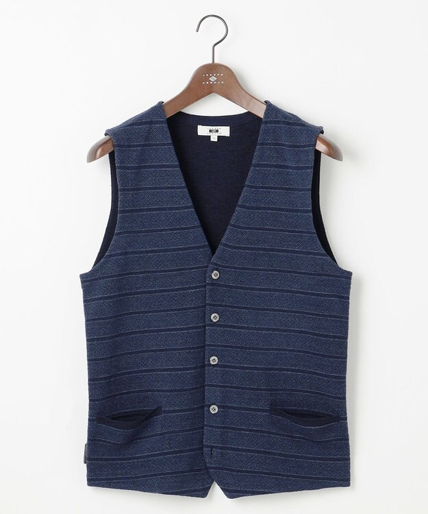 JOSEPH ABBOUD 【洗える/ソフトな肌触り/軽い】シェニールヤーンジャカードニット ベスト ダルブルー系