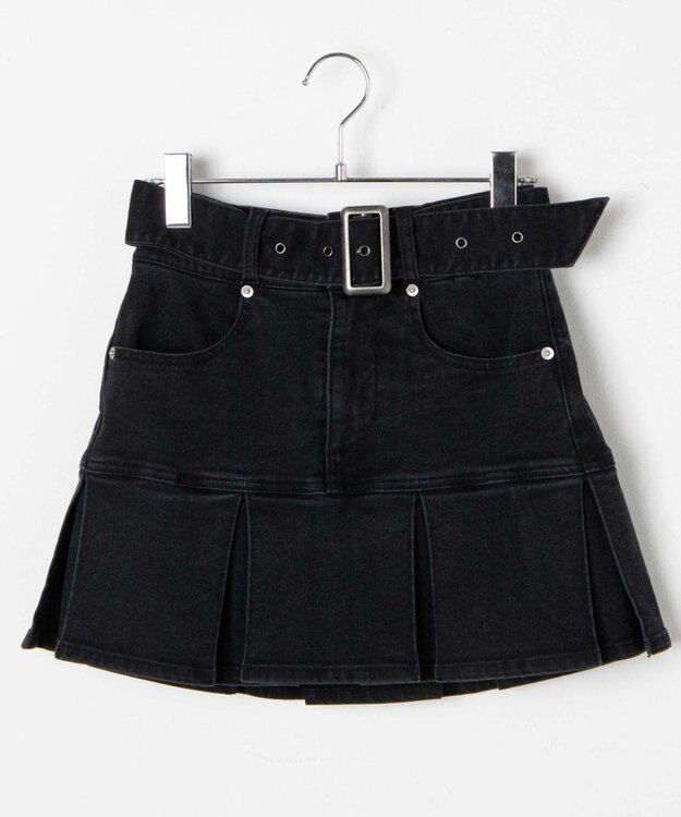 WEGO ベルト付デニムプリーツスカパン ブラック