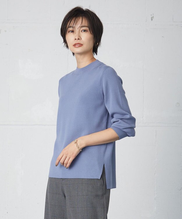 J.PRESS LADIES 【洗える】SECOND PRINCE モックネック ニット サックスブルー系