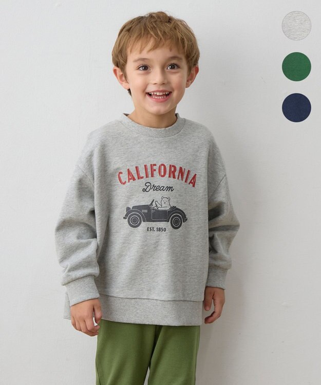 ANY KIDS アニマルプリント 裏毛トレーナー ライトグレー