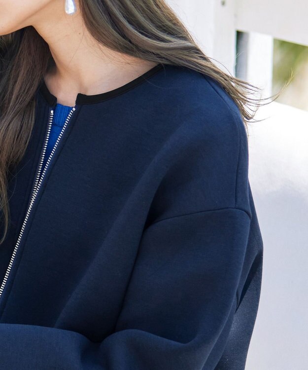 Tiaclasse パイピングノーカラーダンボールコート ネイビー