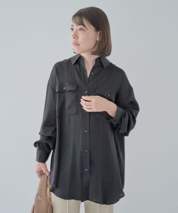 Green Parks ・ＳＵＧＡＲ　ＳＰＯＯＮ　サテンオーバーシャツチュニック Black