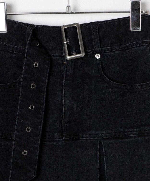 WEGO ベルト付デニムプリーツスカパン ブラック