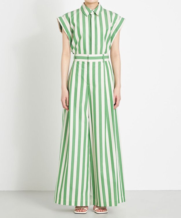 NAVE 【Nave 　洗える】ワイドストライプ ブラウス ライトグリーン系1