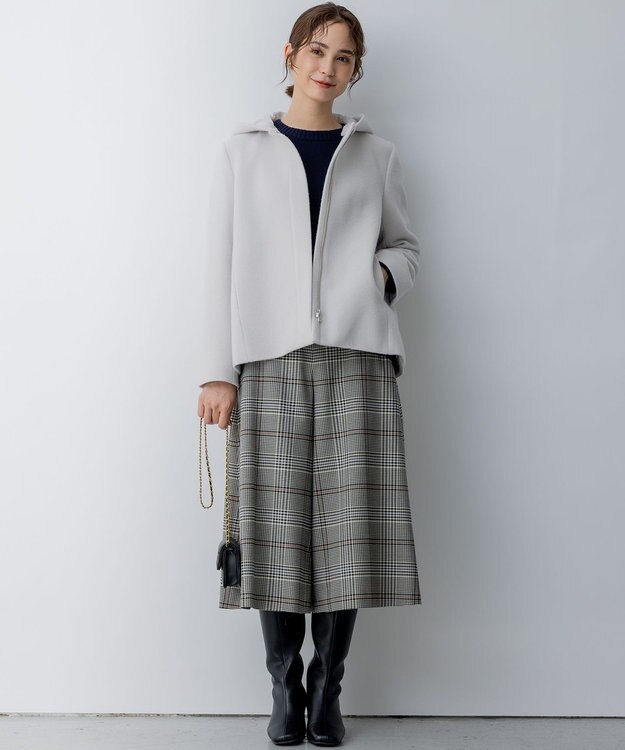 組曲 2WAYショートビーバー フーテッドコート ライトグレー系