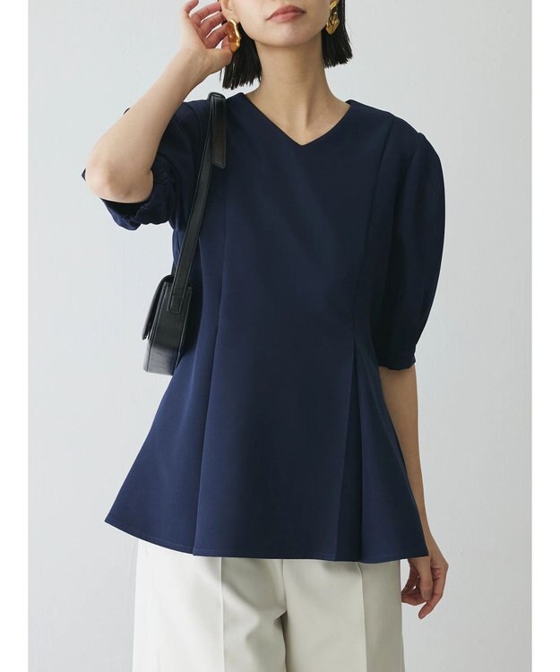 Green Parks AnriettMusee パフスリーブペプラムブラウス Dark Navy