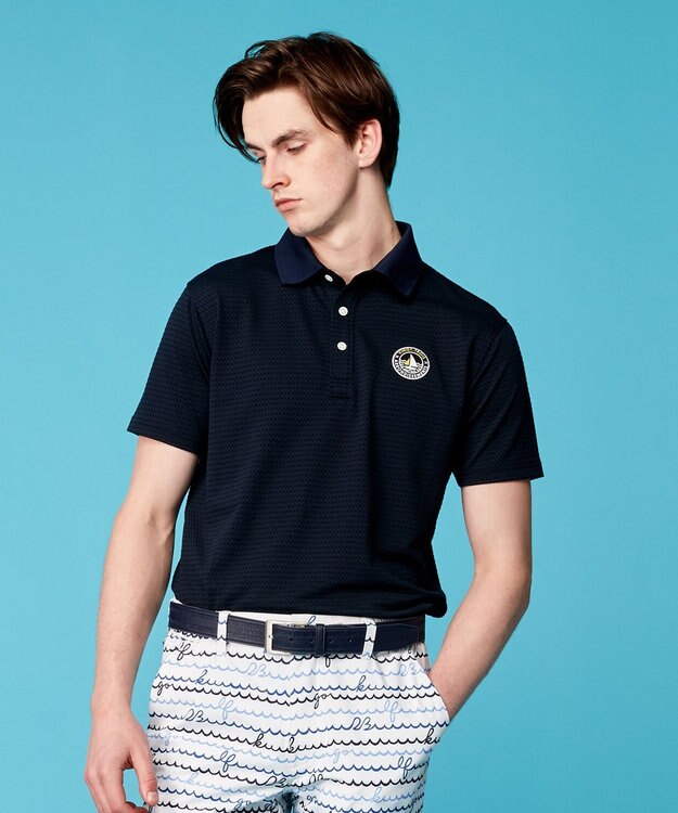 23区GOLF 【MEN】【ストレッチ性】ポリエステルサッカー 半袖ポロシャツ 涼感素材で肌離れGOOD ネイビー系